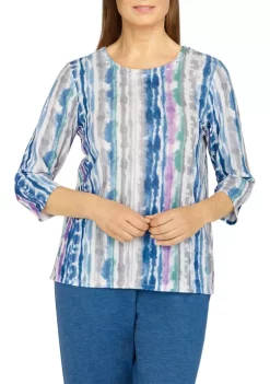 Alfred Dunner Petite Crew Neck 3/4 Sleeve Tie Dye Print Top -Be Inspired Elegant Store Belk 433