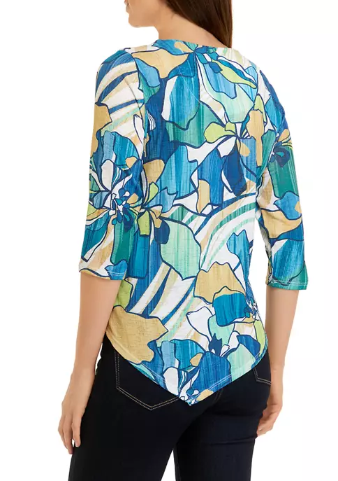 Alfred Dunner Petite Classics Stained Glass Floral Print Knit Top 4 Alfred Dunner Petite Classics Stained Glass Floral Print Knit Top - Image 2