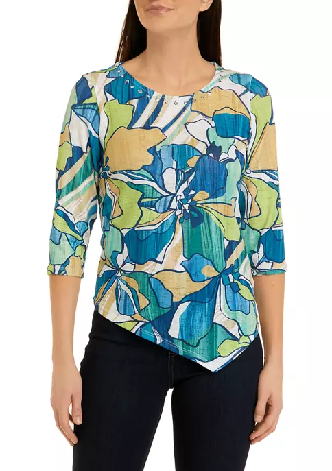 Alfred Dunner Petite Classics Stained Glass Floral Print Knit Top 6 Alfred Dunner Petite Classics Stained Glass Floral Print Knit Top - Image 4