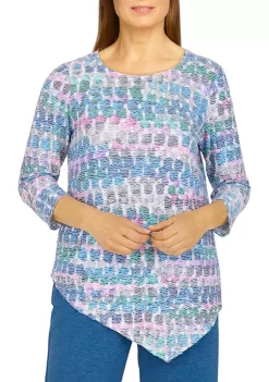 Alfred Dunner Petite Floral Park Crew Neck Asymmetrical Hemline Top