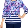 Alfred Dunner Petite Picture Perfect Flowers and Stripes Knit Top -Be Inspired Elegant Store Belk 442