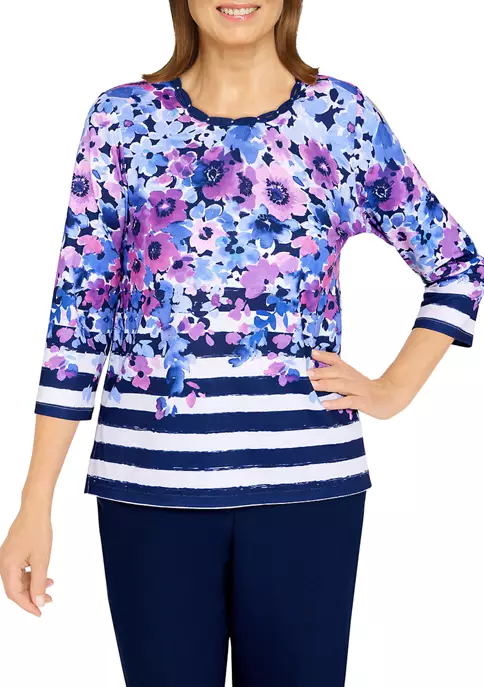 Alfred Dunner Petite Picture Perfect Flowers and Stripes Knit Top 3 Alfred Dunner Petite Picture Perfect Flowers and Stripes Knit Top