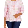 Alfred Dunner Petite Classics Patchwork Ruffle Knit Top -Be Inspired Elegant Store Belk 452