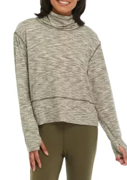 RBX Petite Peached Multi Space Dye Jersey Meet and Greet Cowl Neck Pullover