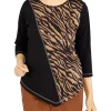 Alfred Dunner Petite Madacascar Spliced Asymmetrical Hemline 3/4 Sleeve Top -Be Inspired Elegant Store Belk 462