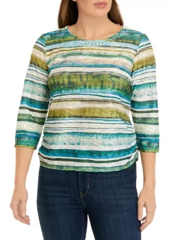 Alfred Dunner Petite Classics Watercolor Biadere Knit Top