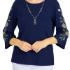 Alfred Dunner Petite Bright Idea Embroidered Sleeve Everyday Top -Be Inspired Elegant Store Belk 469