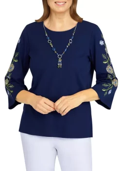 Alfred Dunner Petite Bright Idea Embroidered Sleeve Everyday Top -Be Inspired Elegant Store Belk 471