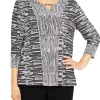Alfred Dunner Petite Theater District Split Neck 3/4 Sleeves Spliced Texture Top -Be Inspired Elegant Store Belk 476