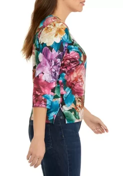 Alfred Dunner Petite Classics Realistic Flowers Knit Top -Be Inspired Elegant Store Belk 488