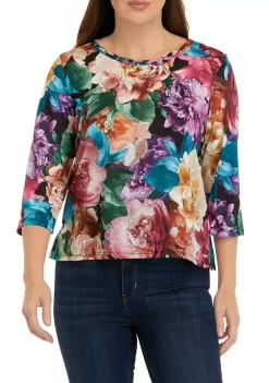 Alfred Dunner Petite Classics Realistic Flowers Knit Top -Be Inspired Elegant Store Belk 489
