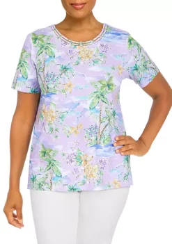 Alfred Dunner Petite Island Tropical Scene Top -Be Inspired Elegant Store Belk 504