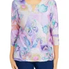 Alfred Dunner Petite Classics Butterfly Color Block Split Neck Top -Be Inspired Elegant Store Belk 515