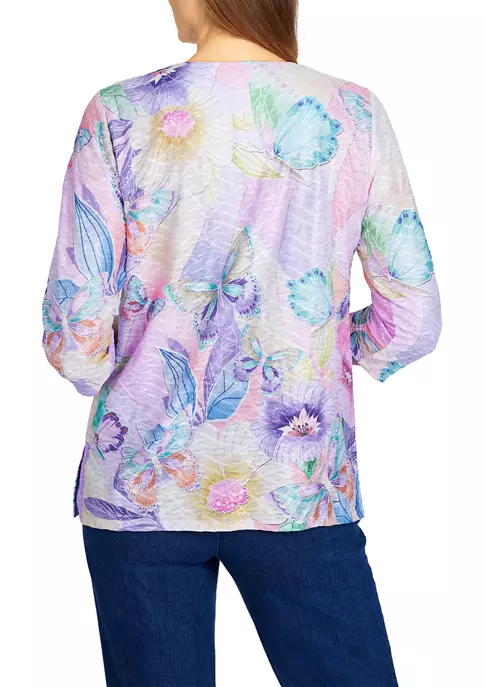 Alfred Dunner Petite Classics Butterfly Color Block Split Neck Top 4 Alfred Dunner Petite Classics Butterfly Color Block Split Neck Top - Image 2