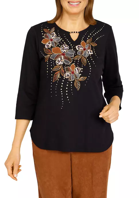 Alfred Dunner Petite Madagascar Beaded Split Neck 3/4 Sleeve Top 6 Alfred Dunner Petite Madagascar Beaded Split Neck 3/4 Sleeve Top - Image 4