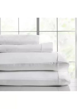Knightsbridge 600 Thread Count Jacquard Herringbone Sheet - 4 Piece Set - Queen, White