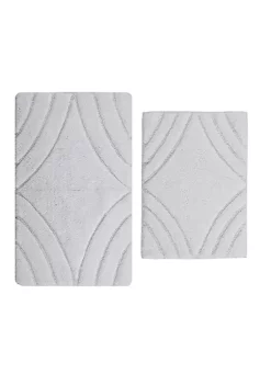 Knightsbridge Diamond 220 GSF Non Skid Back Bath Rug Set - 2- Piece - 17x24 and 21x34", White