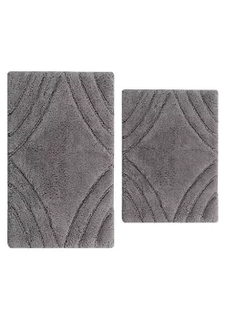 Knightsbridge Diamond 220 GSF Non Skid Back Bath Rug Set - 2- Piece - 17x24 and 21x34", Silver -Be Inspired Elegant Store Belk 815