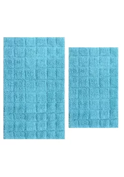 Knightsbridge Summer Tile 220 GSF Non Skid Back Bath Rug Set - 2- Piece - 17x24 and 21x34", Aqua -Be Inspired Elegant Store Belk 817